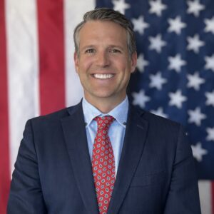 Patriotic portrait with American flag